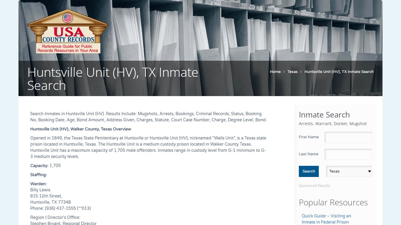 Huntsville Unit (HV), TX Inmate Search | Name Search